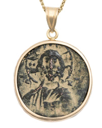 14k Gold Genuine Ancient Byzantine Coin Necklace (Christ, King of Kings; 976-1025 A.D.)