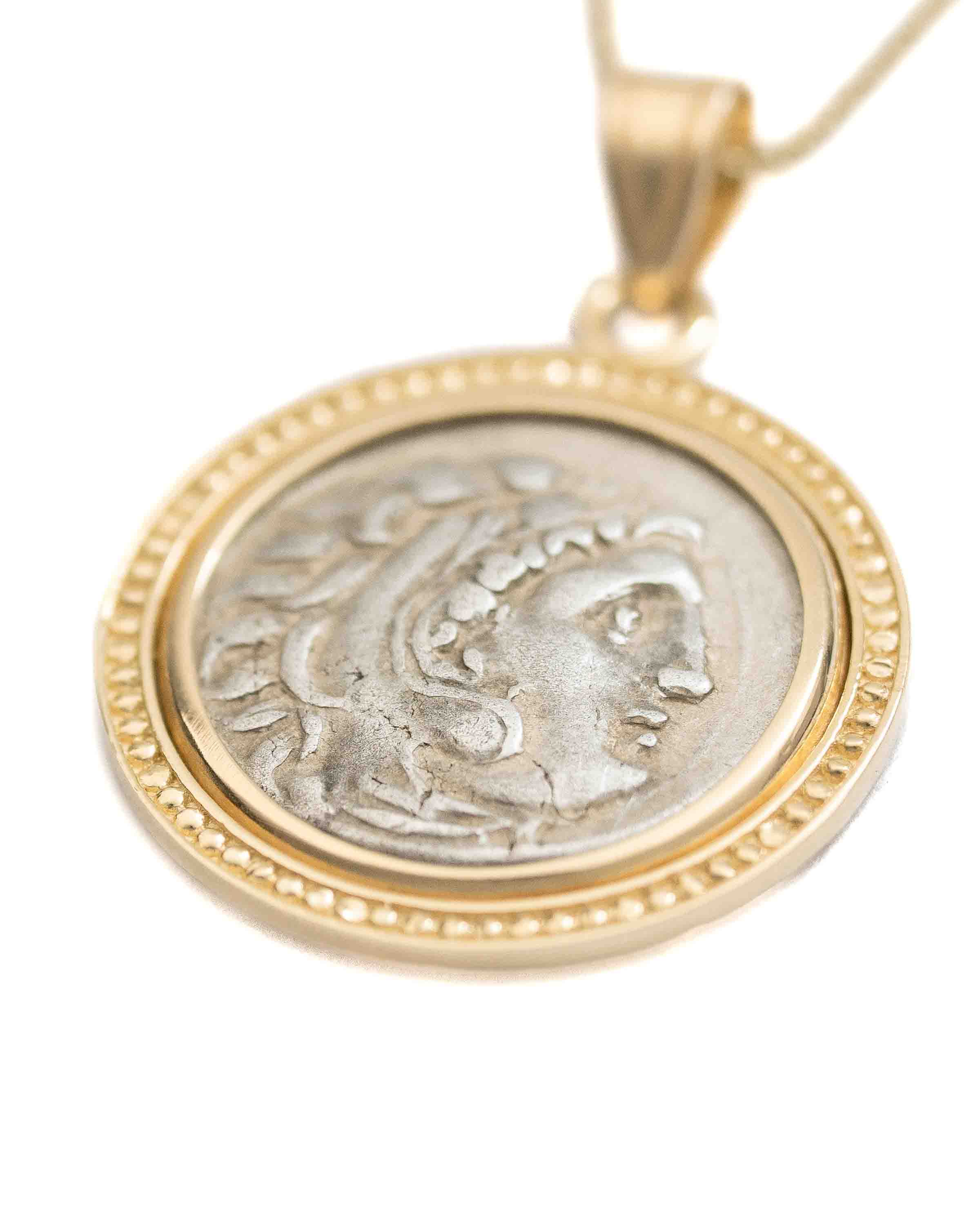 14k Gold Genuine Ancient Greek Coin Necklace (Alexander the Great; 336-323 B.C.)