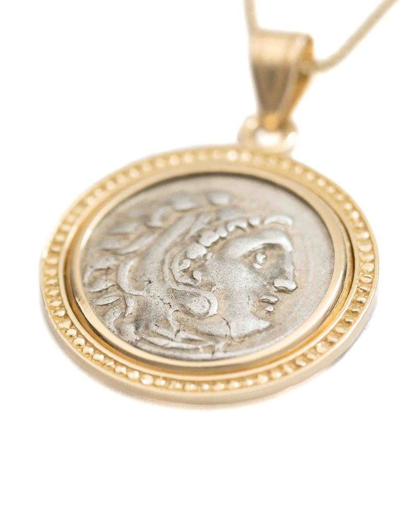 14k Gold Genuine Ancient Greek Coin Necklace (Alexander the Great; 336-323 B.C.)