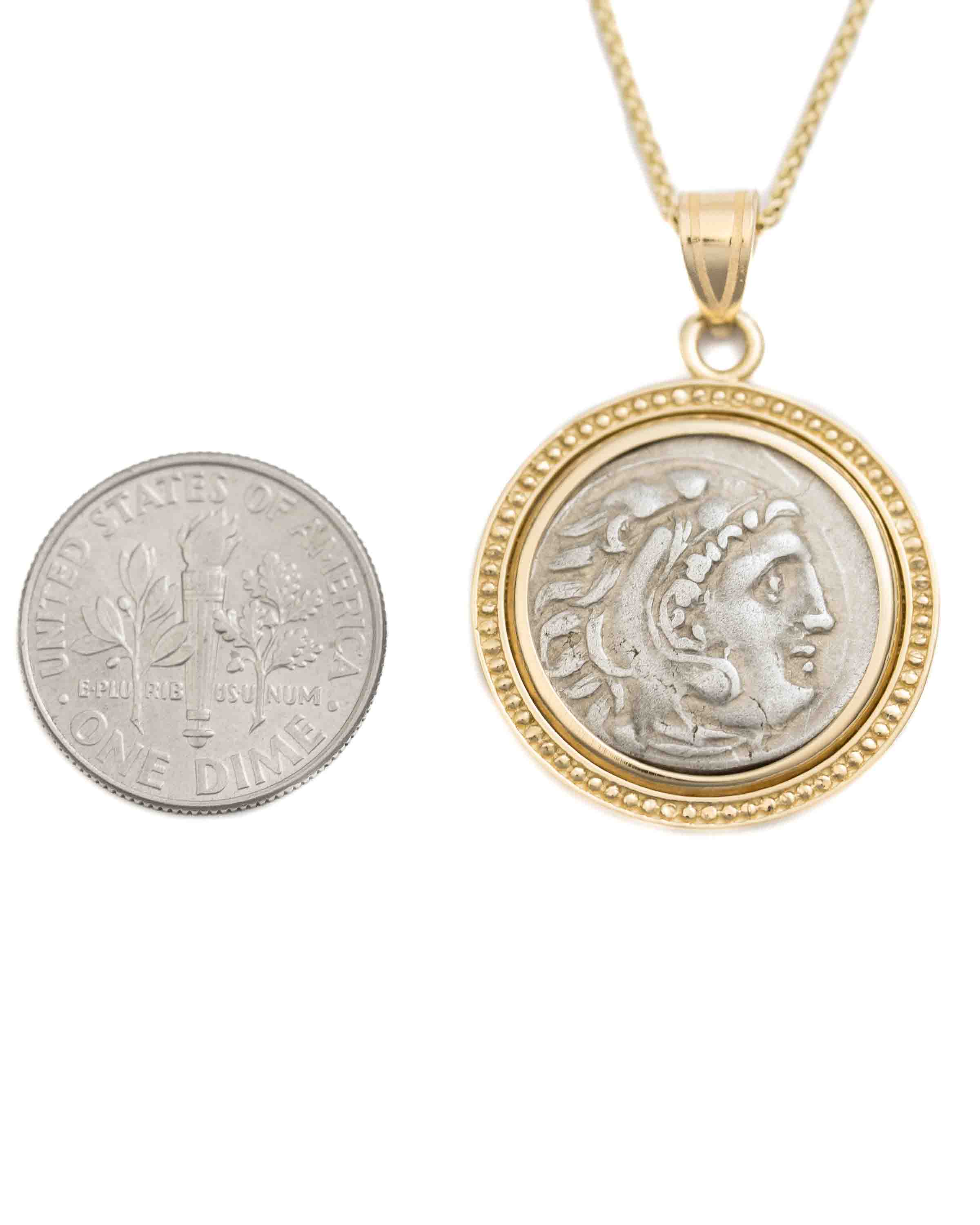 14k Gold Genuine Ancient Greek Coin Necklace (Alexander the Great; 336-323 B.C.)