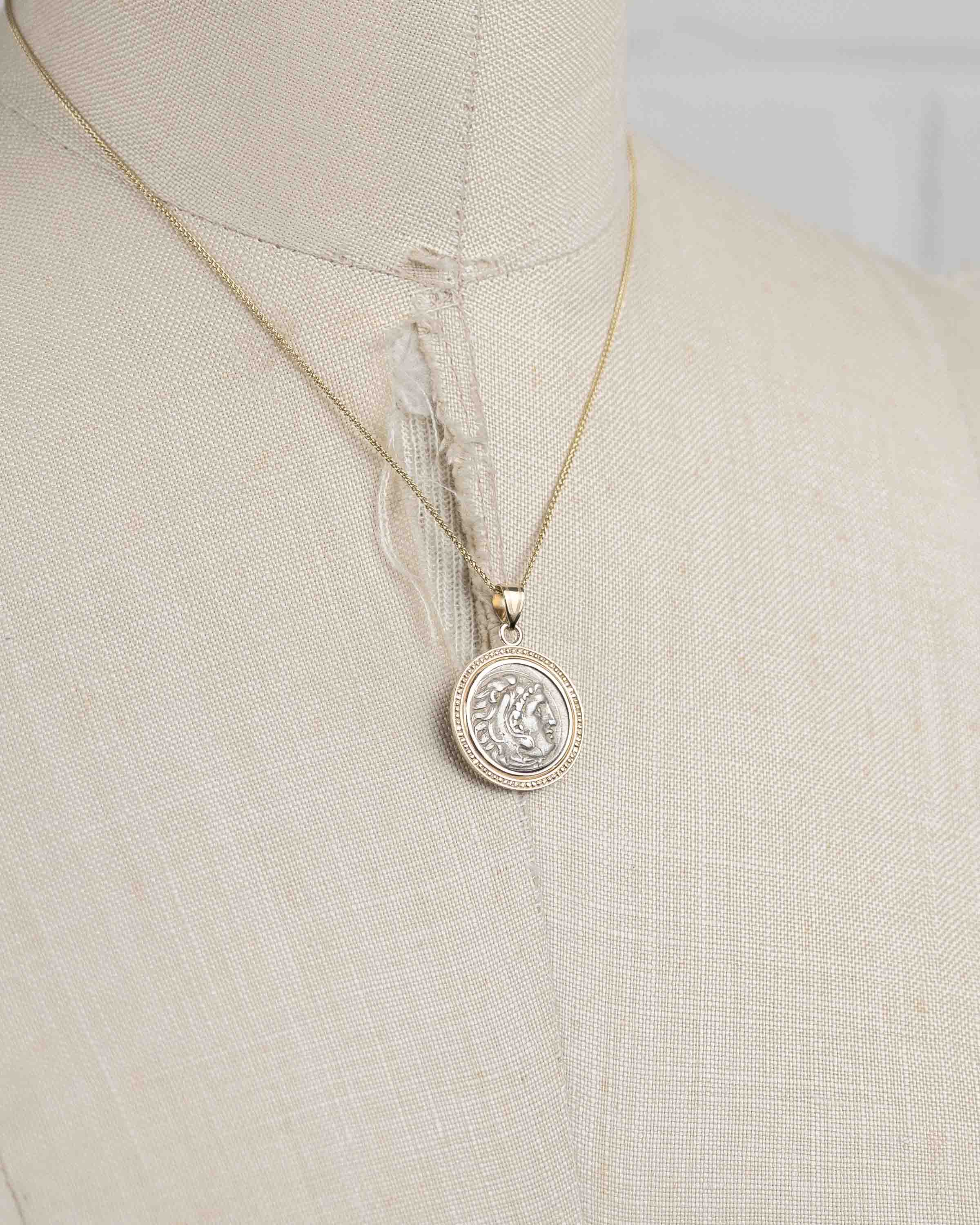 14k Gold Genuine Ancient Greek Coin Necklace (Alexander the Great; 336-323 B.C.)