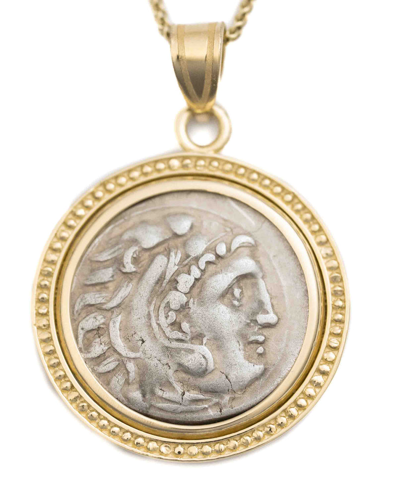 14k Gold Genuine Ancient Greek Coin Necklace (Alexander the Great; 336-323 B.C.)