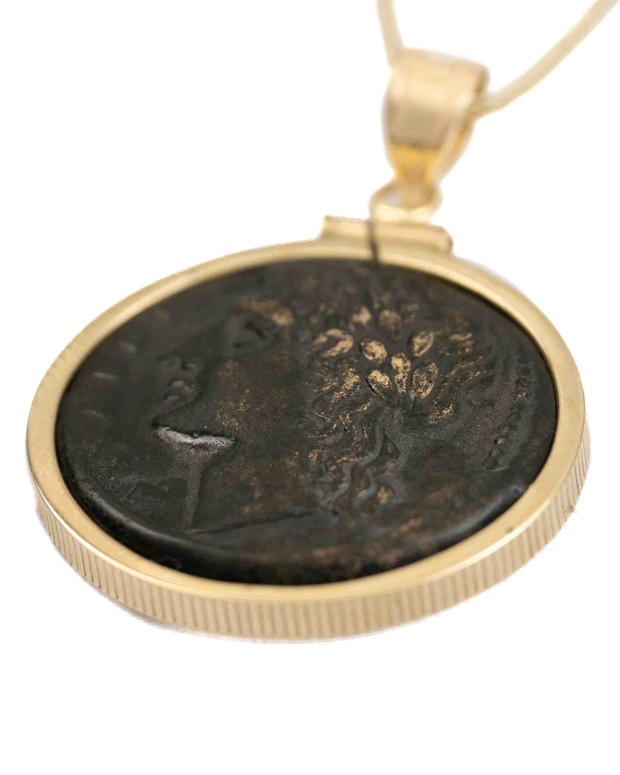 14k Gold Genuine Ancient Greek Coin Necklace (Apollo; 275-265 B.C.)