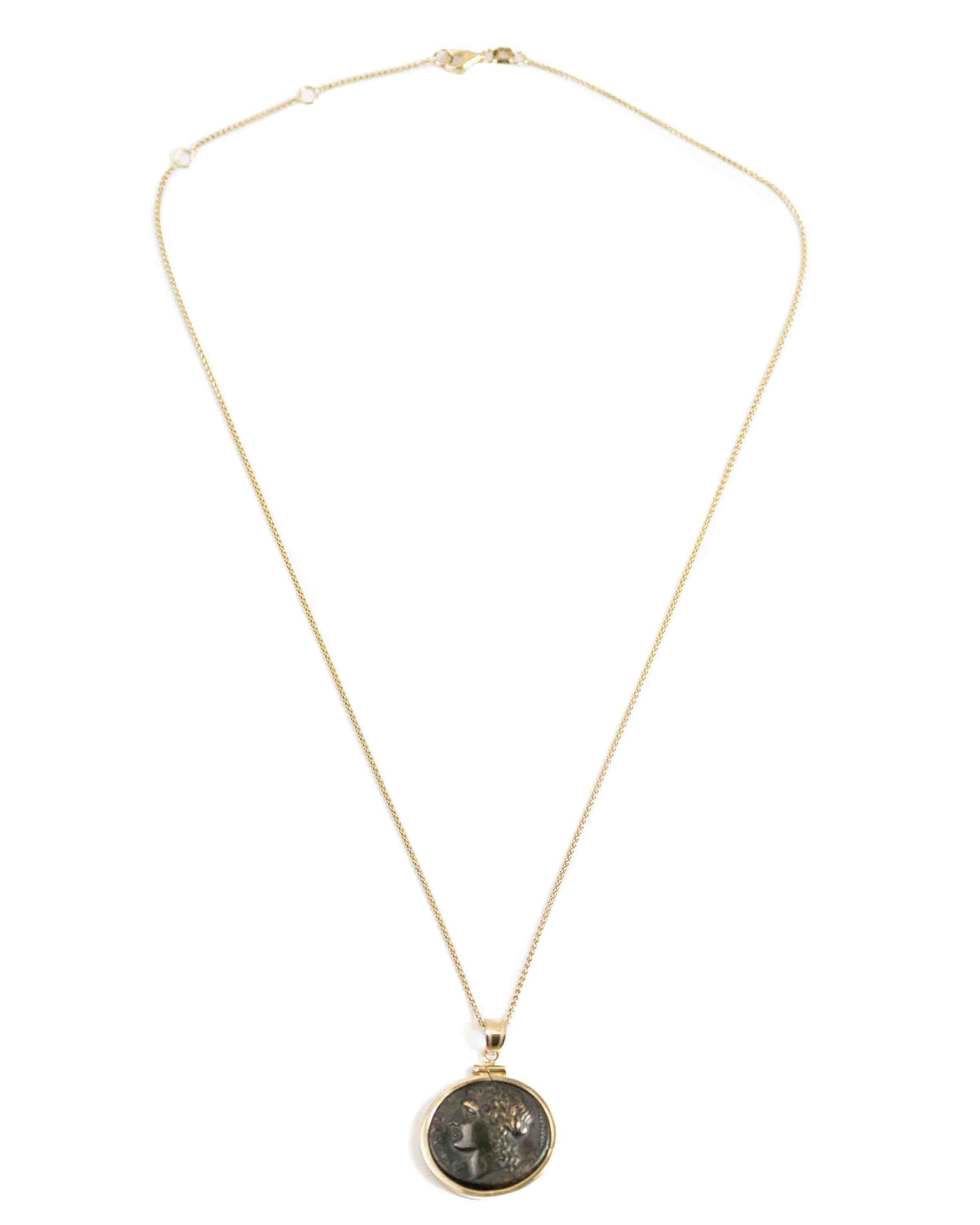 14k Gold Genuine Ancient Greek Coin Necklace (Apollo; 275-265 B.C.)
