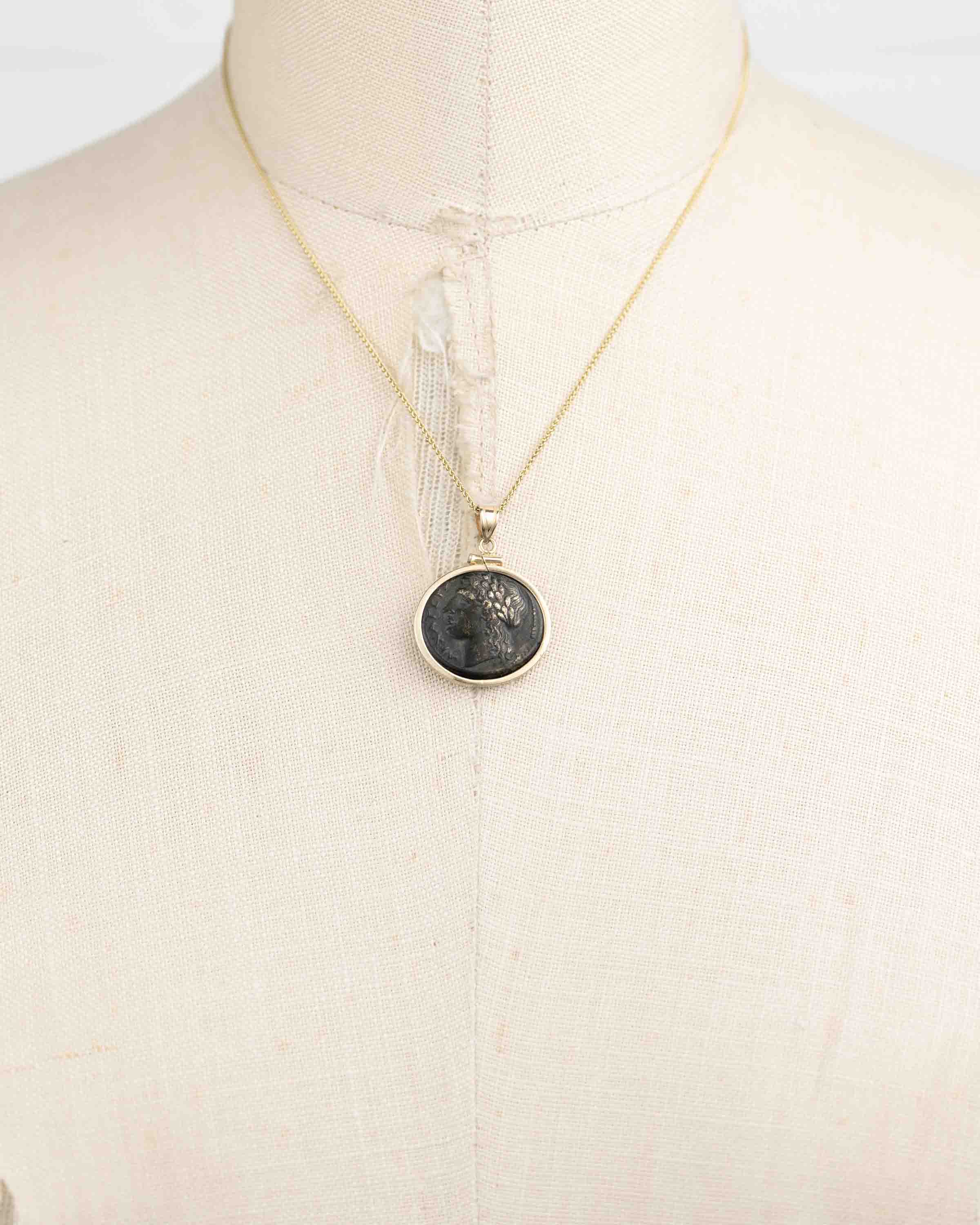 14k Gold Genuine Ancient Greek Coin Necklace (Apollo; 275-265 B.C.)