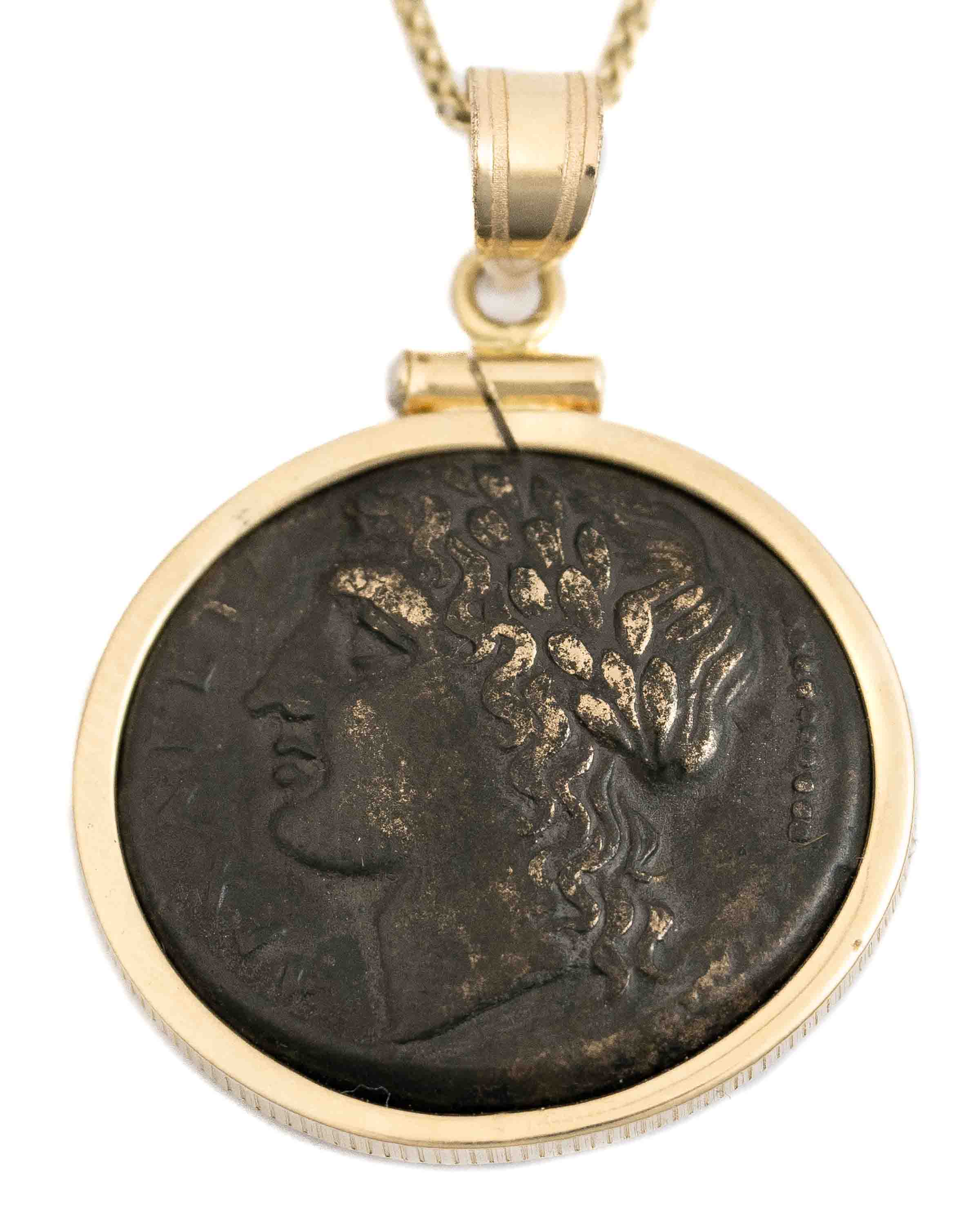 14k Gold Genuine Ancient Greek Coin Necklace (Apollo; 275-265 B.C.)