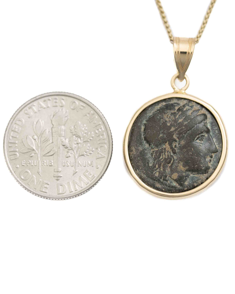 14k Gold Genuine Ancient Greek Coin Necklace (Apollo; 400-301 B.C.)