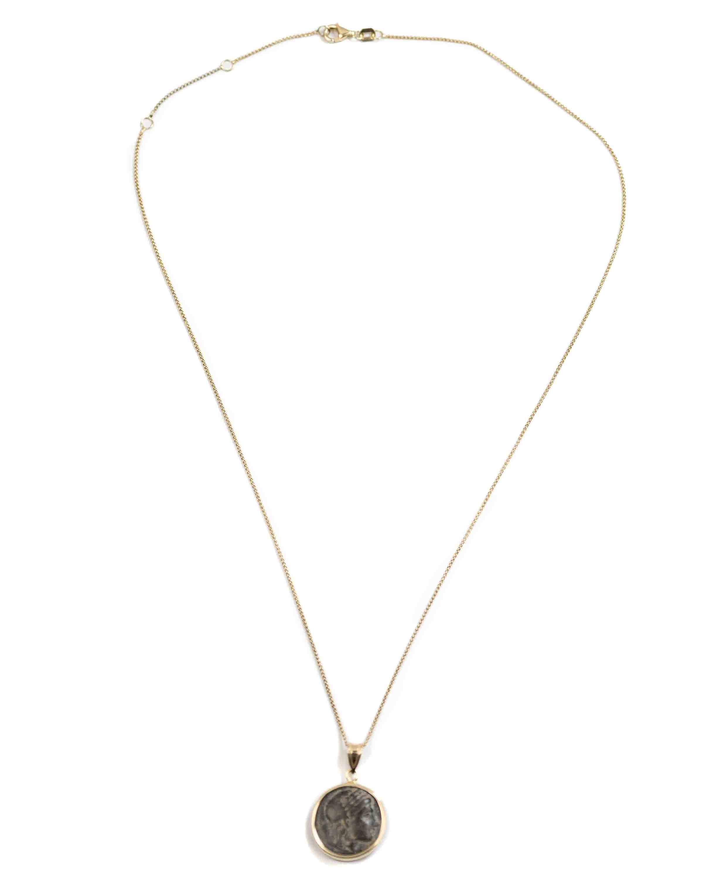14k Gold Genuine Ancient Greek Coin Necklace (Apollo; 400-301 B.C.)