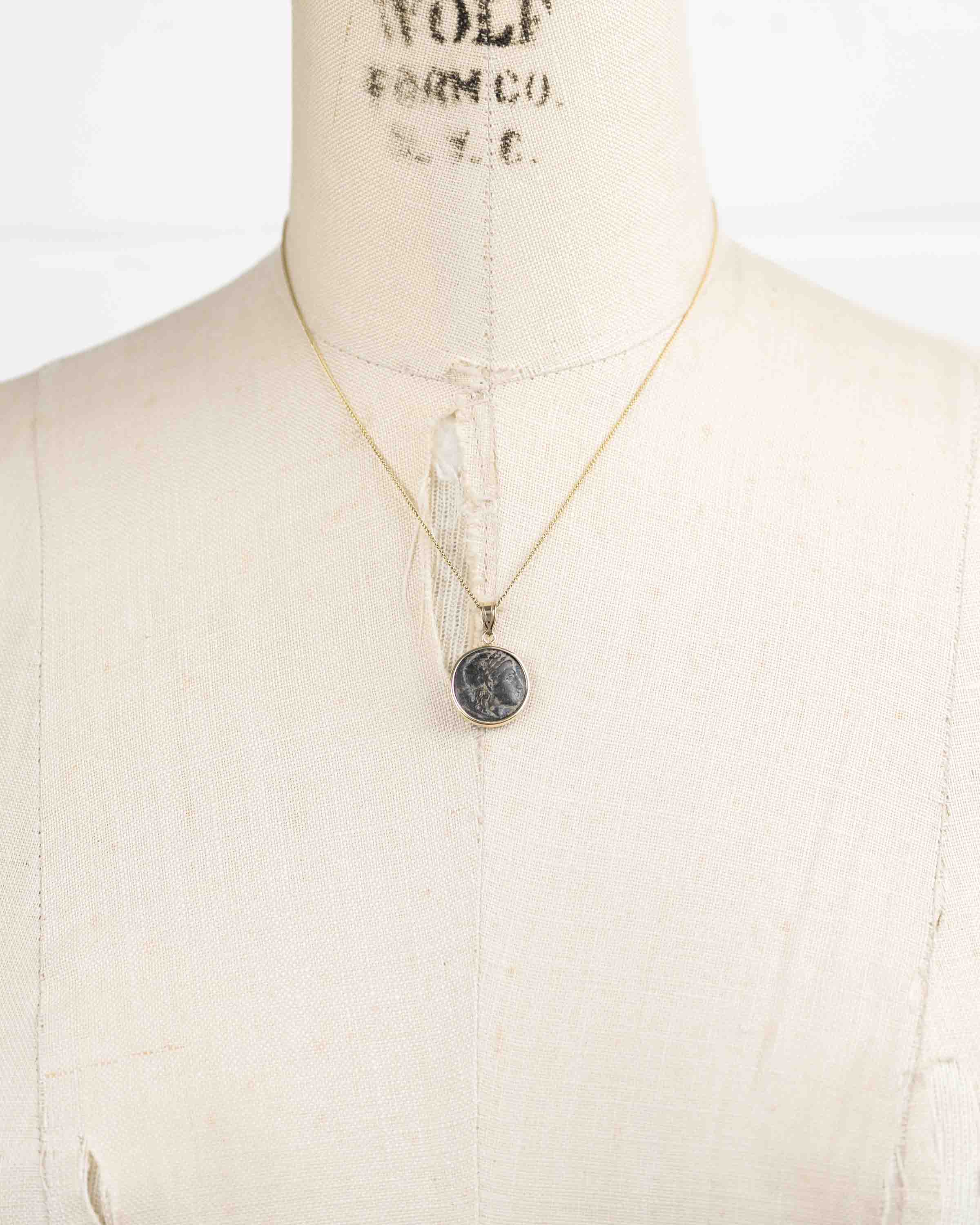 14k Gold Genuine Ancient Greek Coin Necklace (Apollo; 400-301 B.C.)