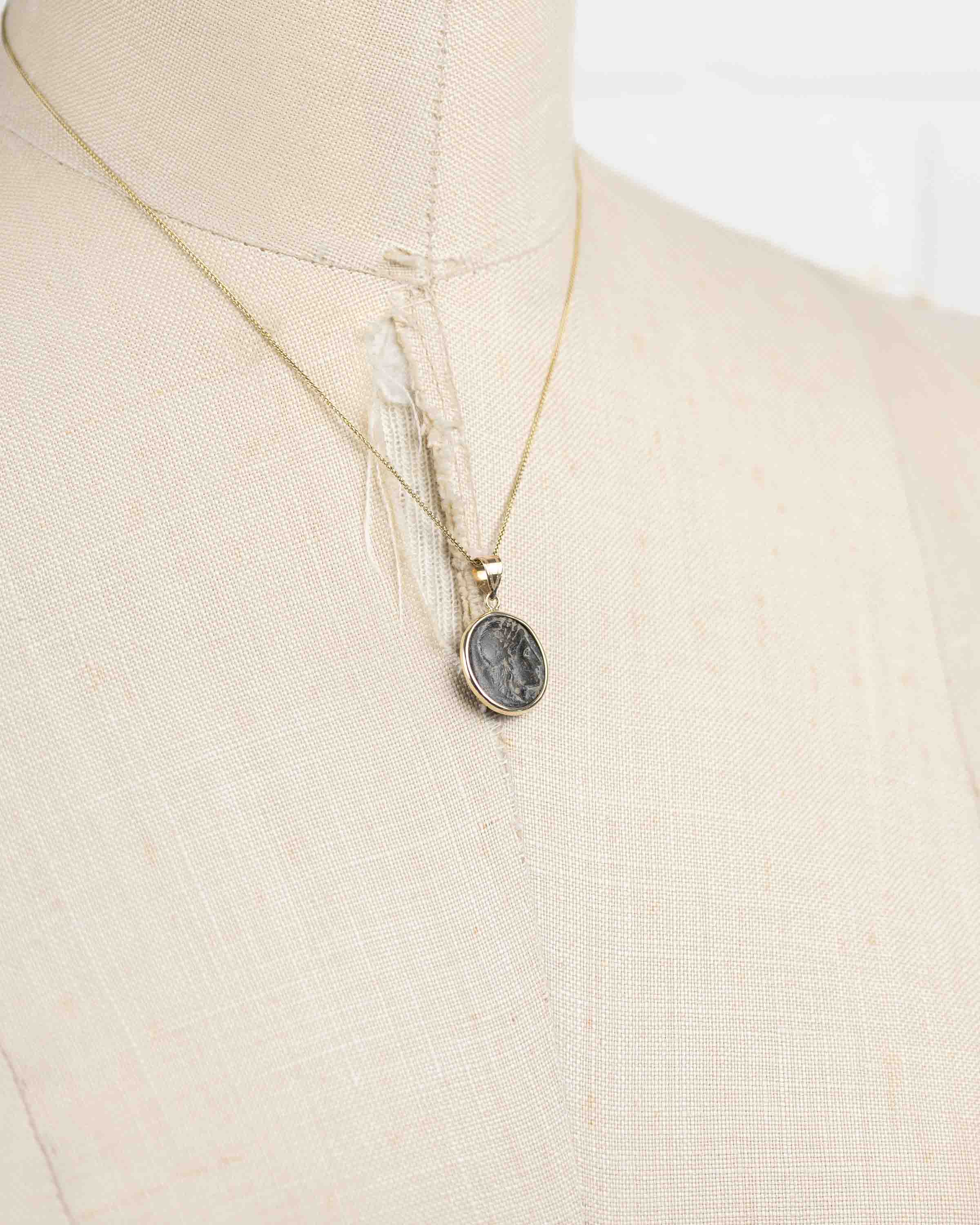 14k Gold Genuine Ancient Greek Coin Necklace (Apollo; 400-301 B.C.)