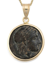 14k Gold Genuine Ancient Greek Coin Necklace (Apollo; 400-301 B.C.)