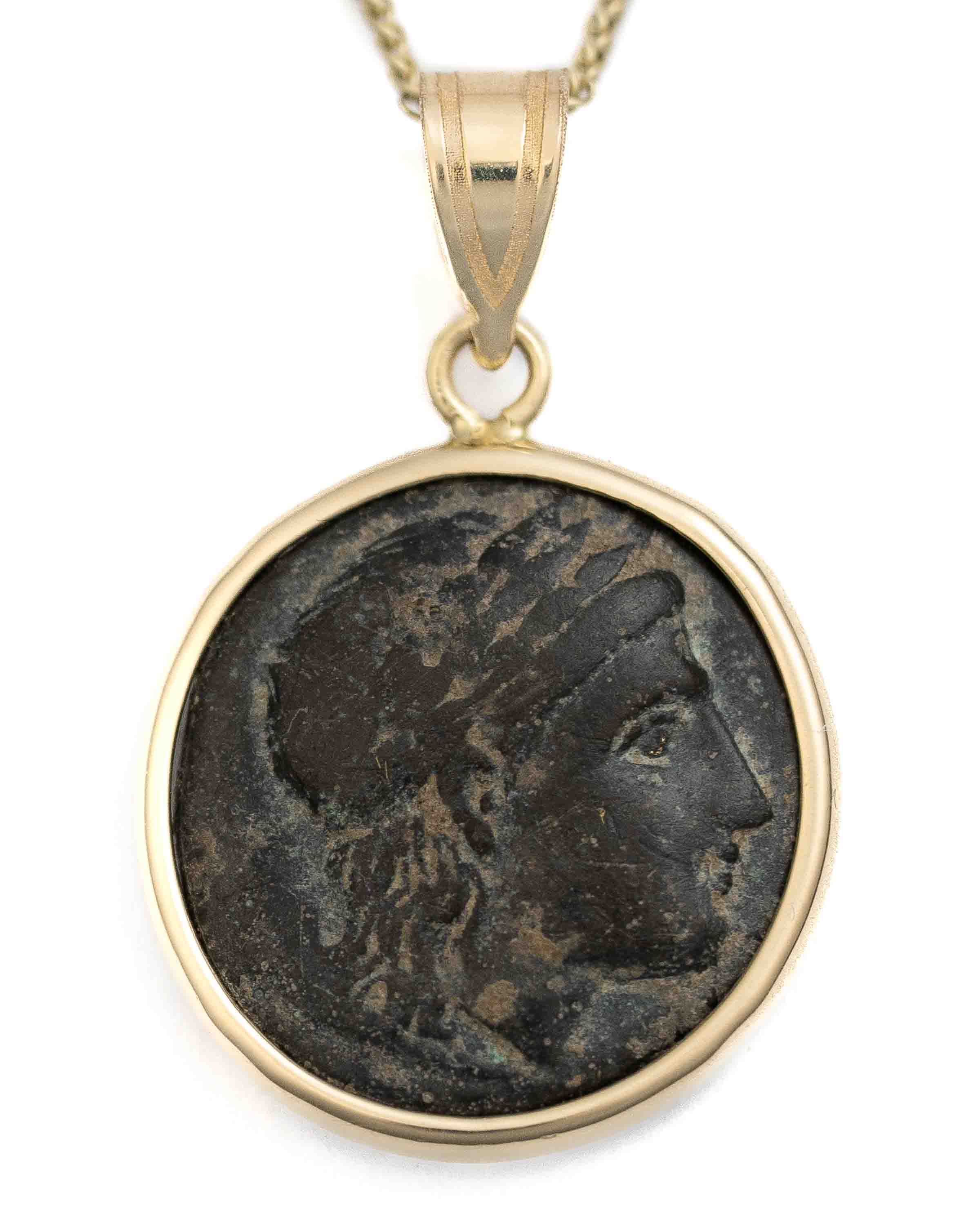 14k Gold Genuine Ancient Greek Coin Necklace (Apollo; 400-301 B.C.)
