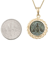 14k Gold Genuine Ancient Greek Coin Necklace (Artemis Bee; 390-300 B.C.)