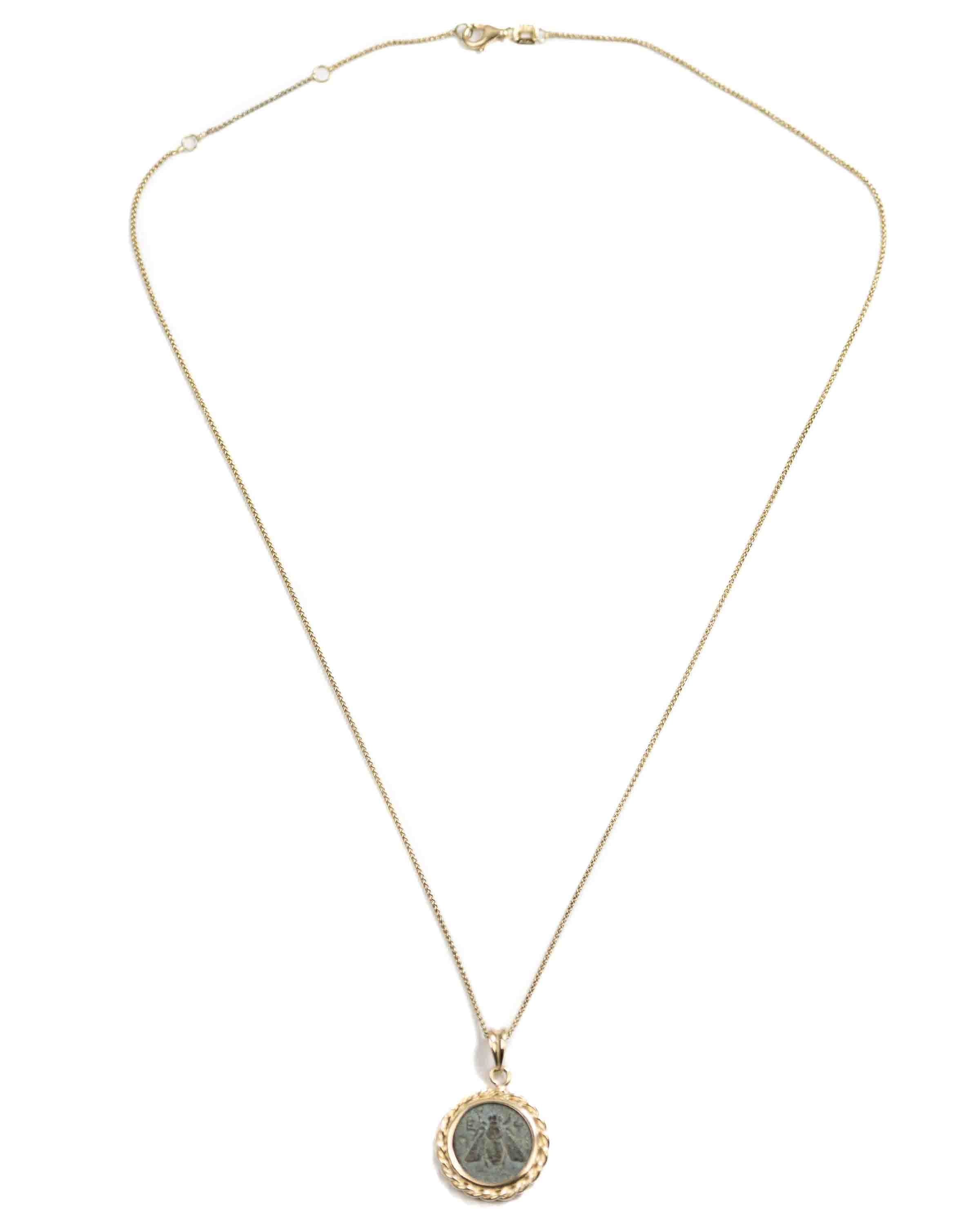 14k Gold Genuine Ancient Greek Coin Necklace (Artemis Bee; 390-300 B.C.)