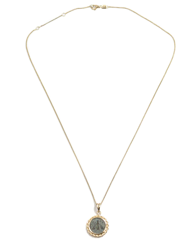 14k Gold Genuine Ancient Greek Coin Necklace (Artemis Bee; 390-300 B.C.)