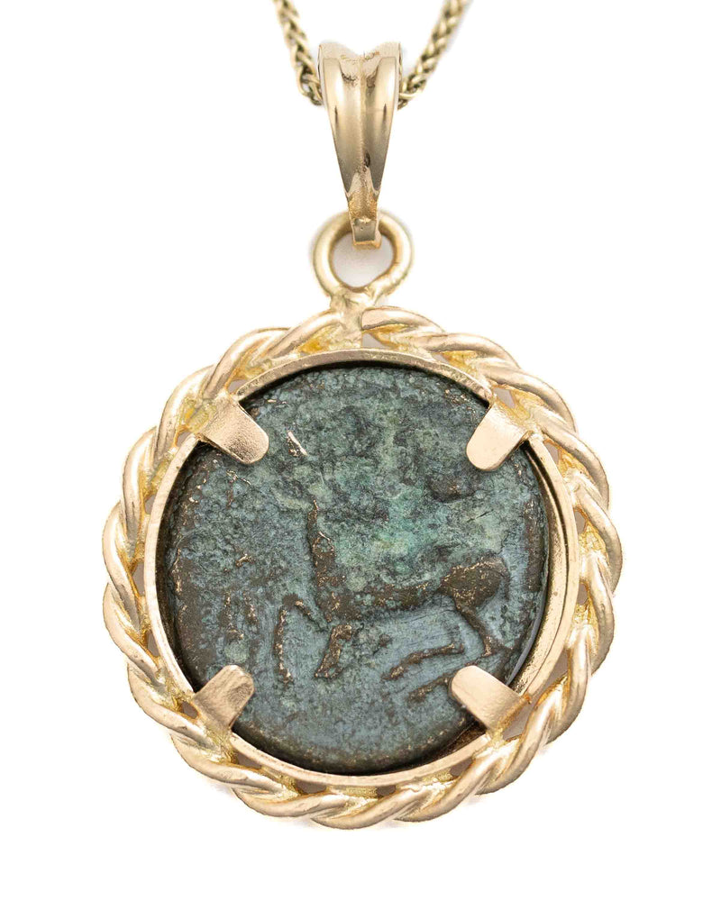 14k Gold Genuine Ancient Greek Coin Necklace (Artemis Bee; 390-300 B.C.)