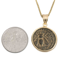 14k Gold Genuine Ancient Greek Coin Necklace (Artemis Bee; 200 B.C.)