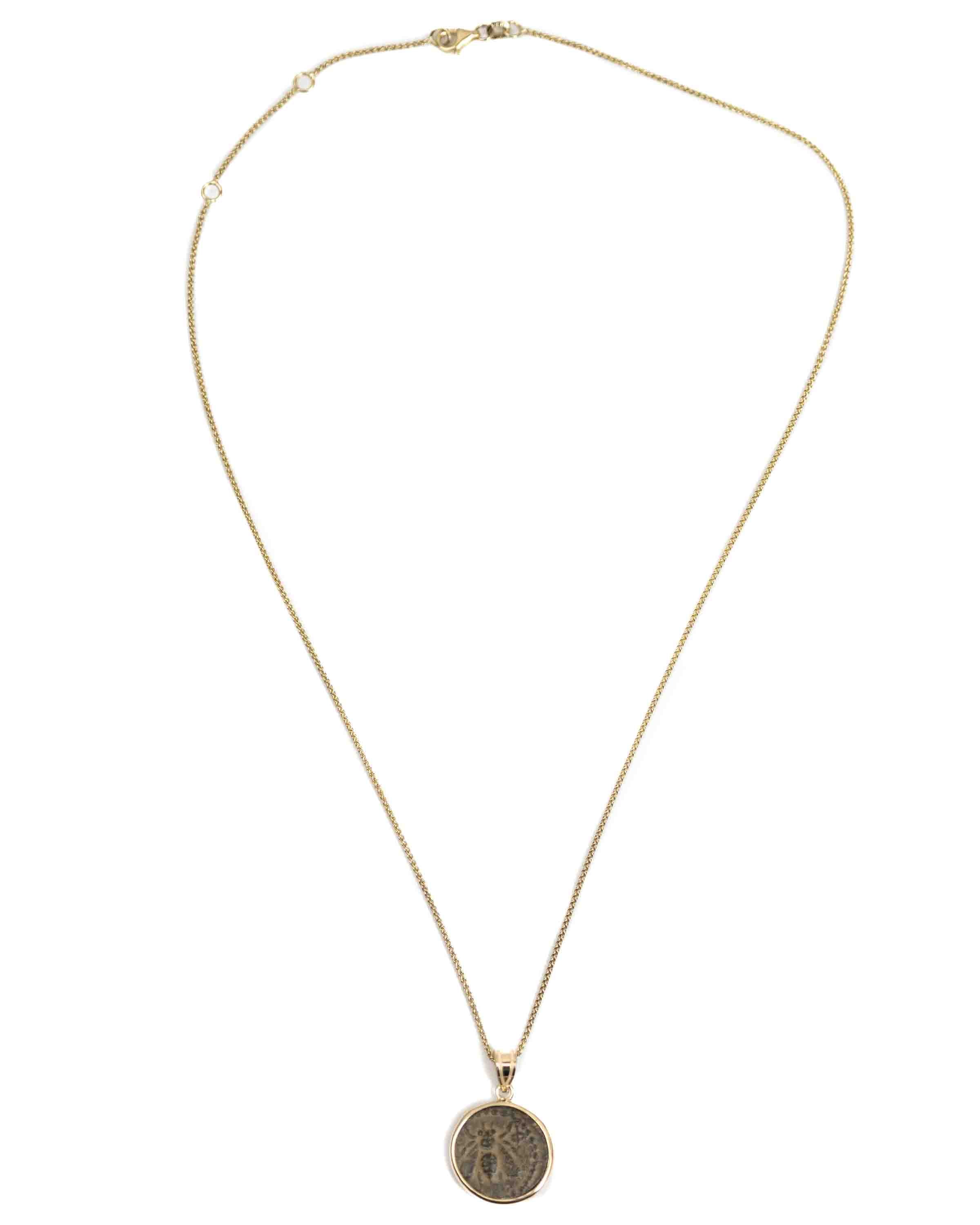 14k Gold Genuine Ancient Greek Coin Necklace (Artemis Bee; 200 B.C.)