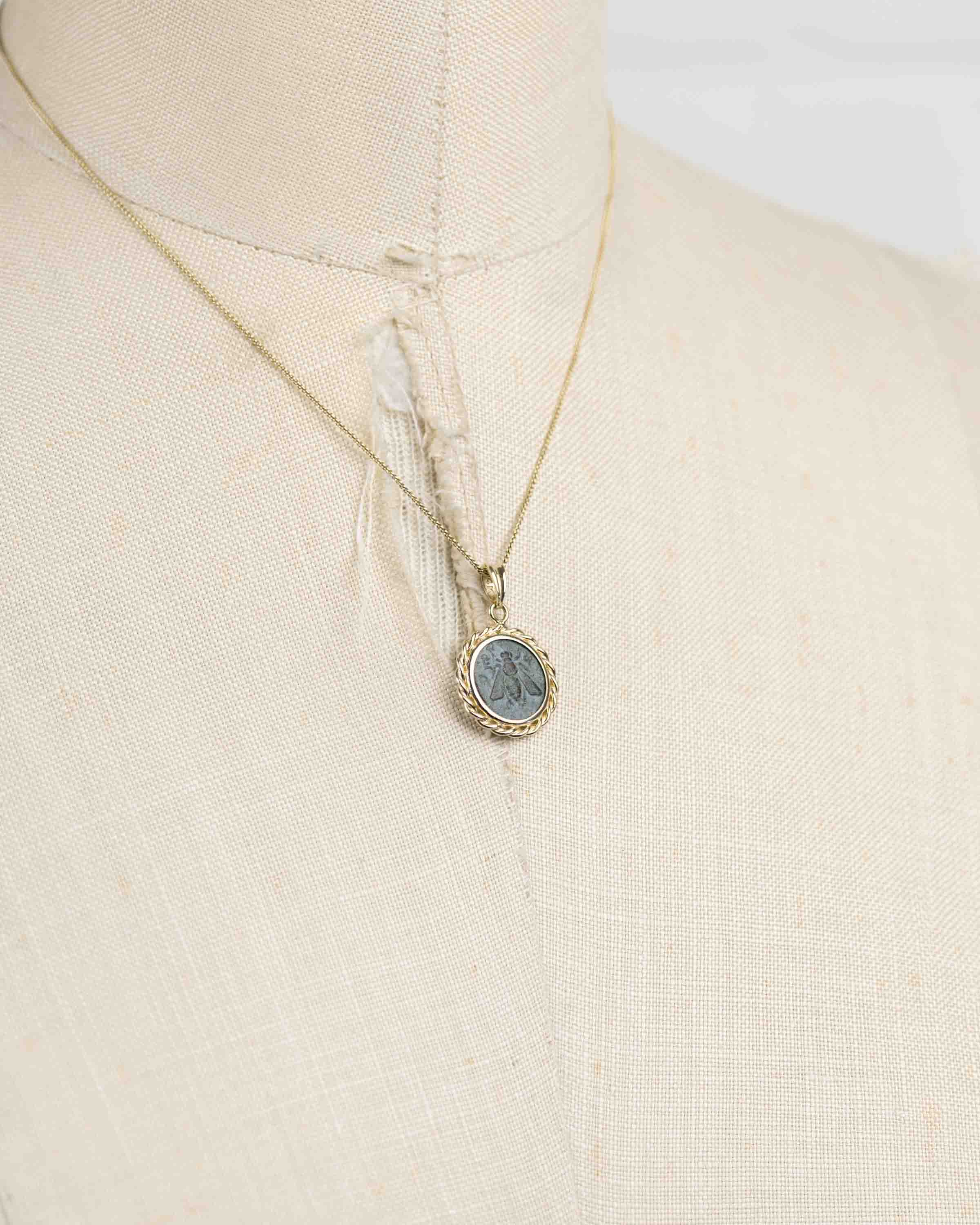 14k Gold Genuine Ancient Greek Coin Necklace (Artemis Bee; 390-300 B.C.)