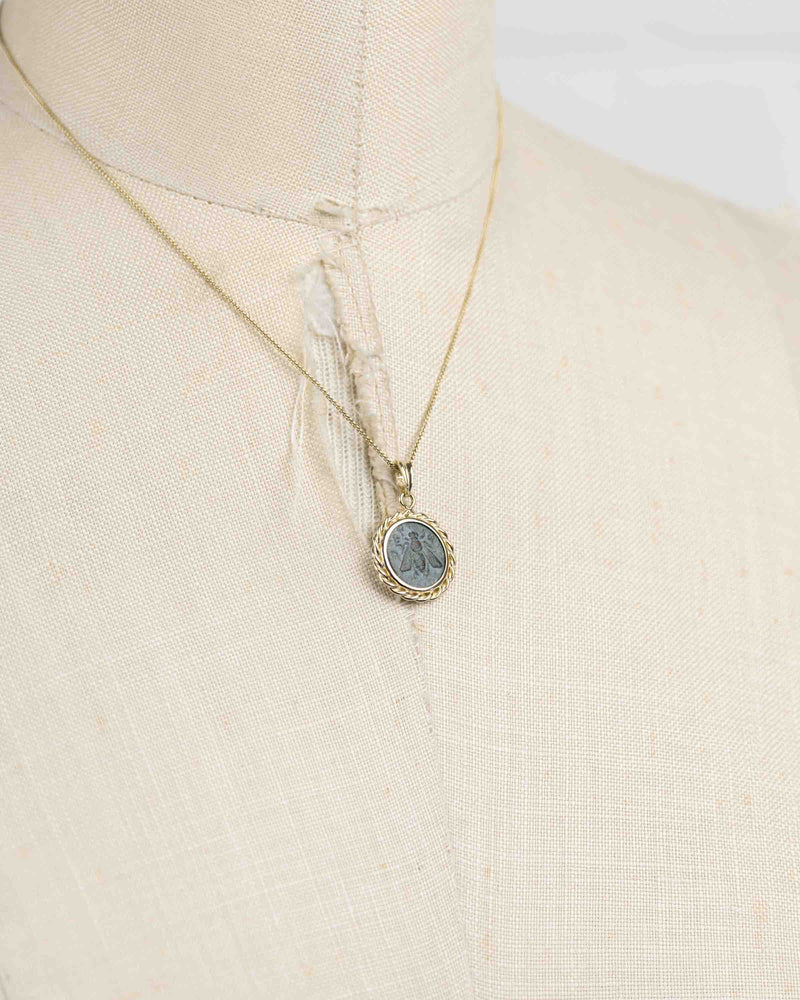 14k Gold Genuine Ancient Greek Coin Necklace (Artemis Bee; 390-300 B.C.)