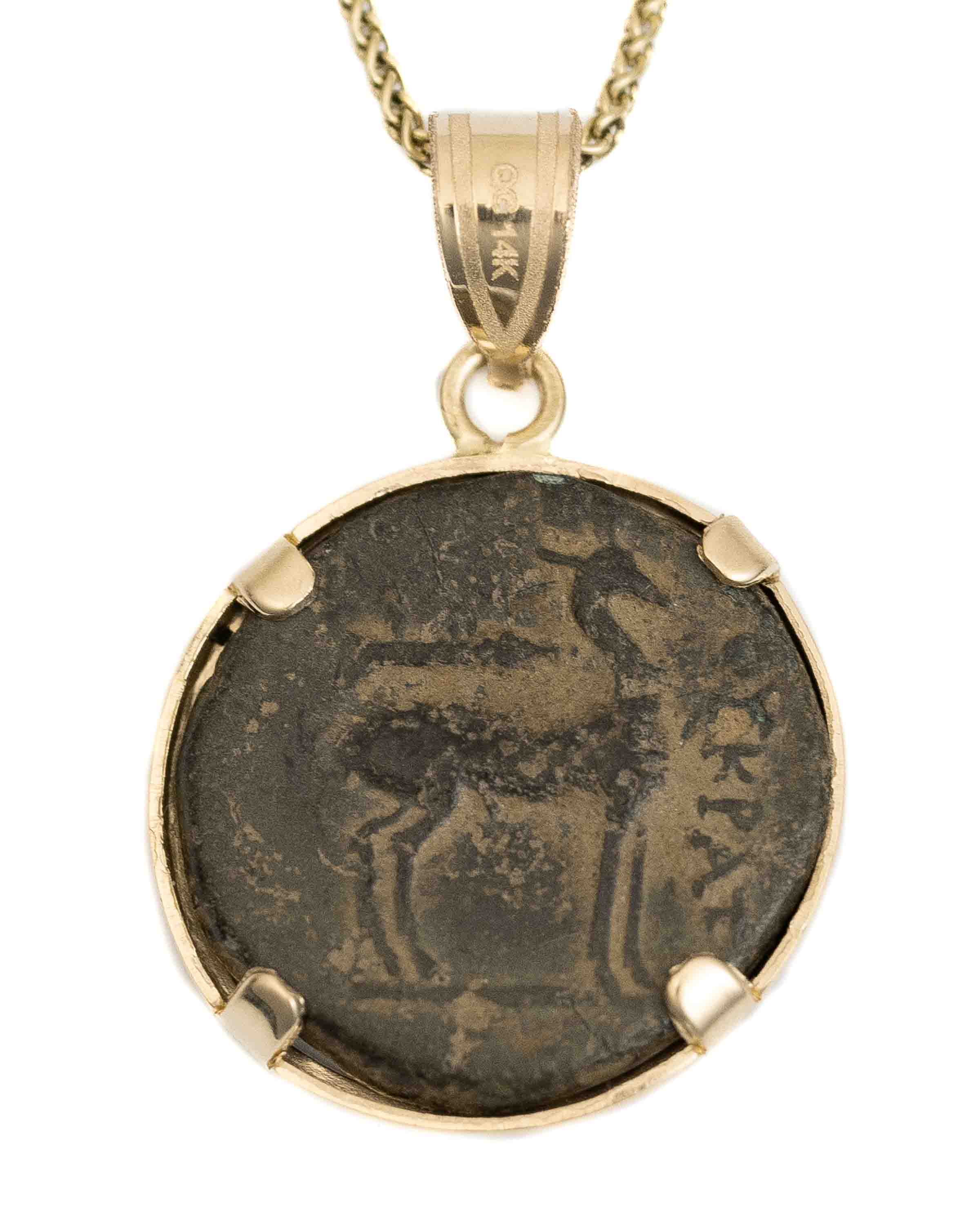 14k Gold Genuine Ancient Greek Coin Necklace (Artemis Bee; 200 B.C.)