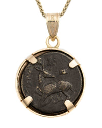 14k Gold Genuine Ancient Greek Coin Necklace (Artemis Bee; 390-300 B.C.)