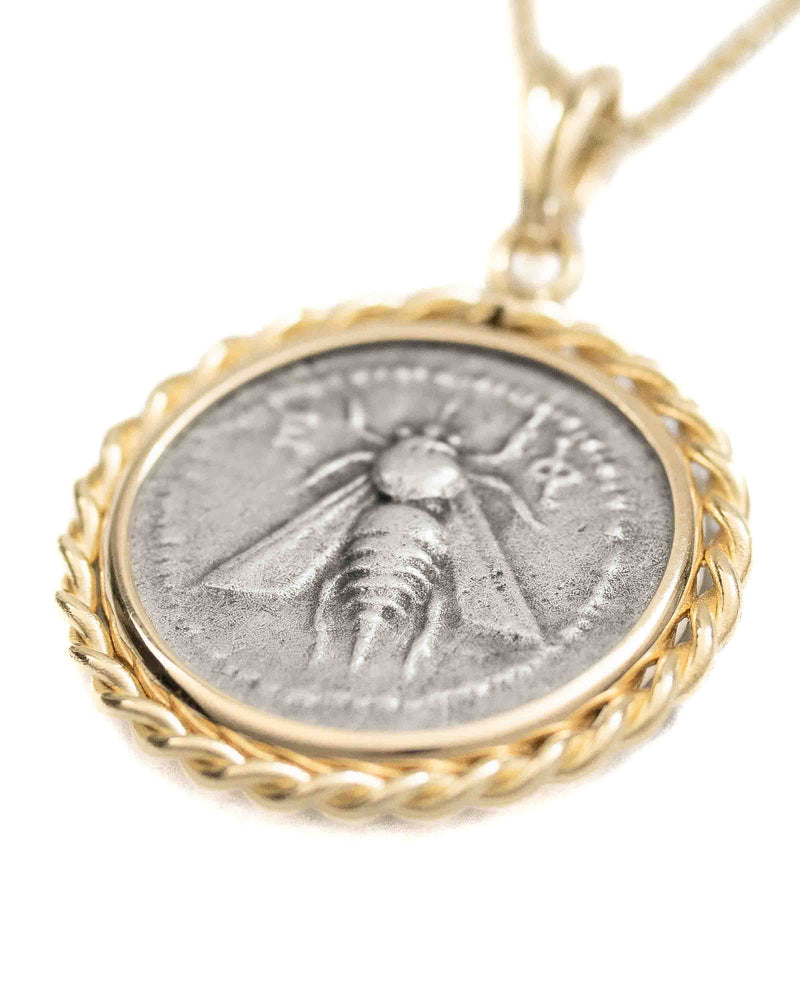 14k Gold Genuine Ancient Greek Coin Necklace (Artemis Bee; 202-150 B.C.)