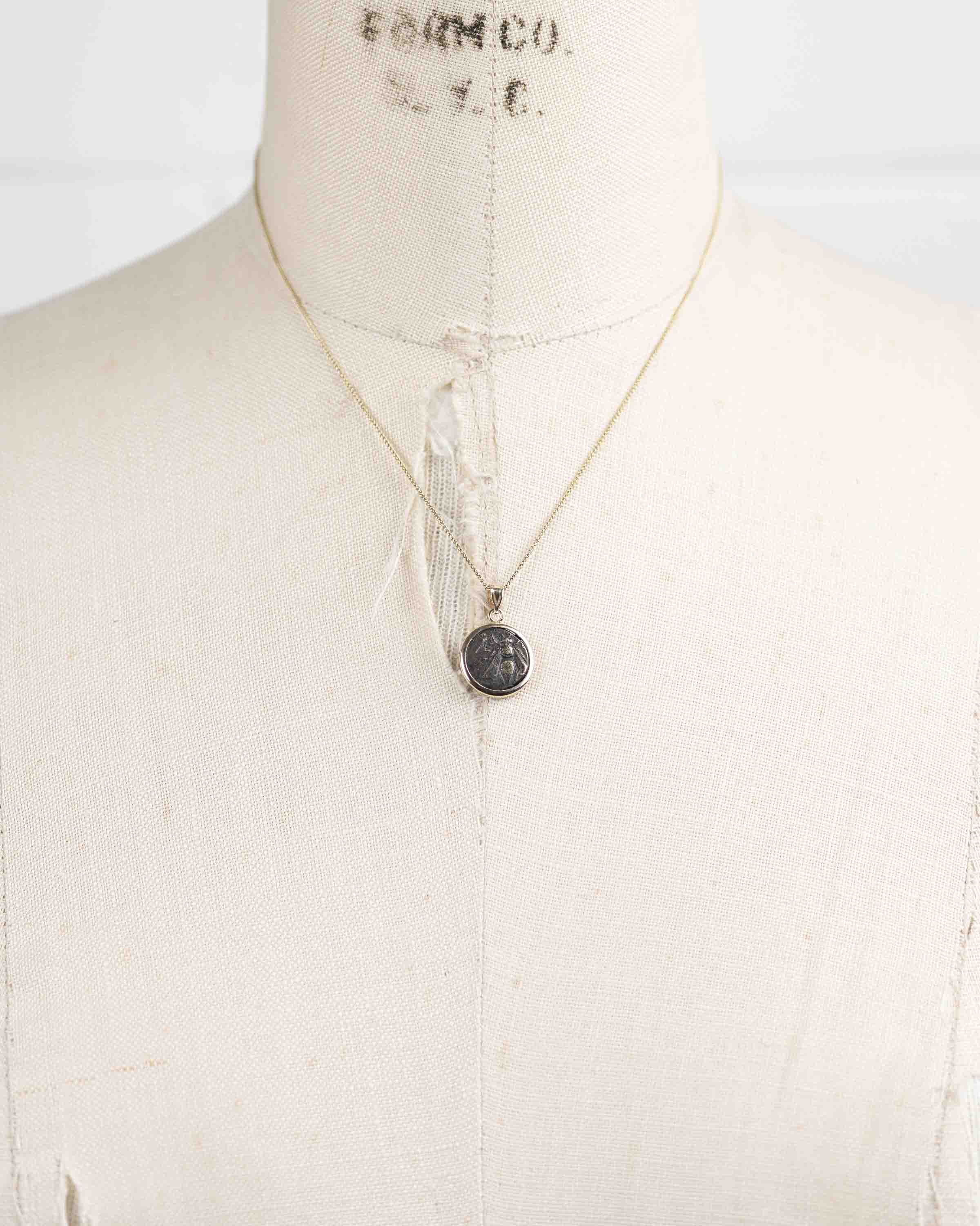14k Gold Genuine Ancient Greek Coin Necklace (Artemis Bee; 390-300 B.C.)