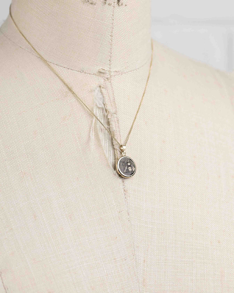 14k Gold Genuine Ancient Greek Coin Necklace (Artemis Bee; 390-300 B.C.)