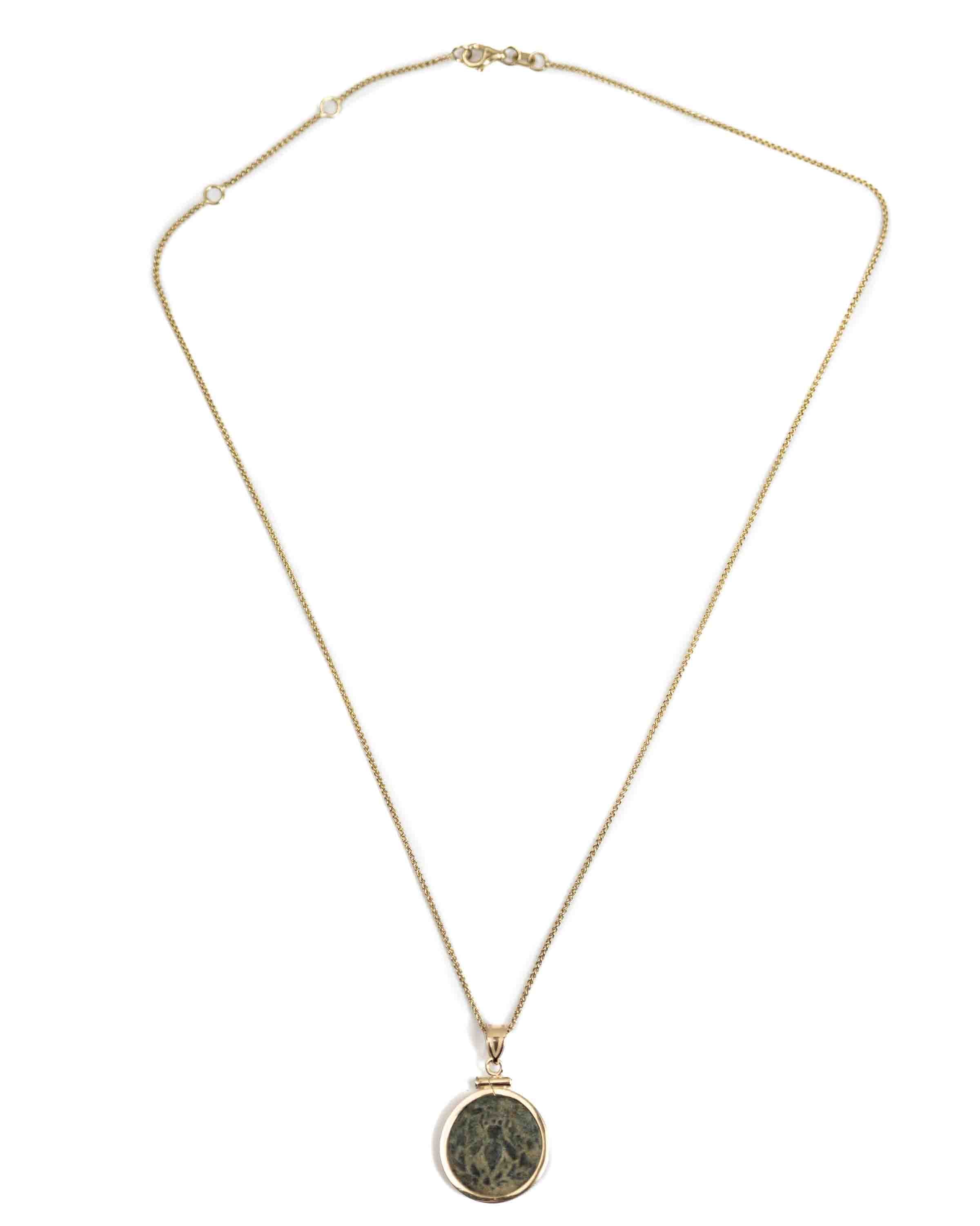 14k Gold Genuine Ancient Greek Coin Necklace (Artemis Bee; 200 B.C.)