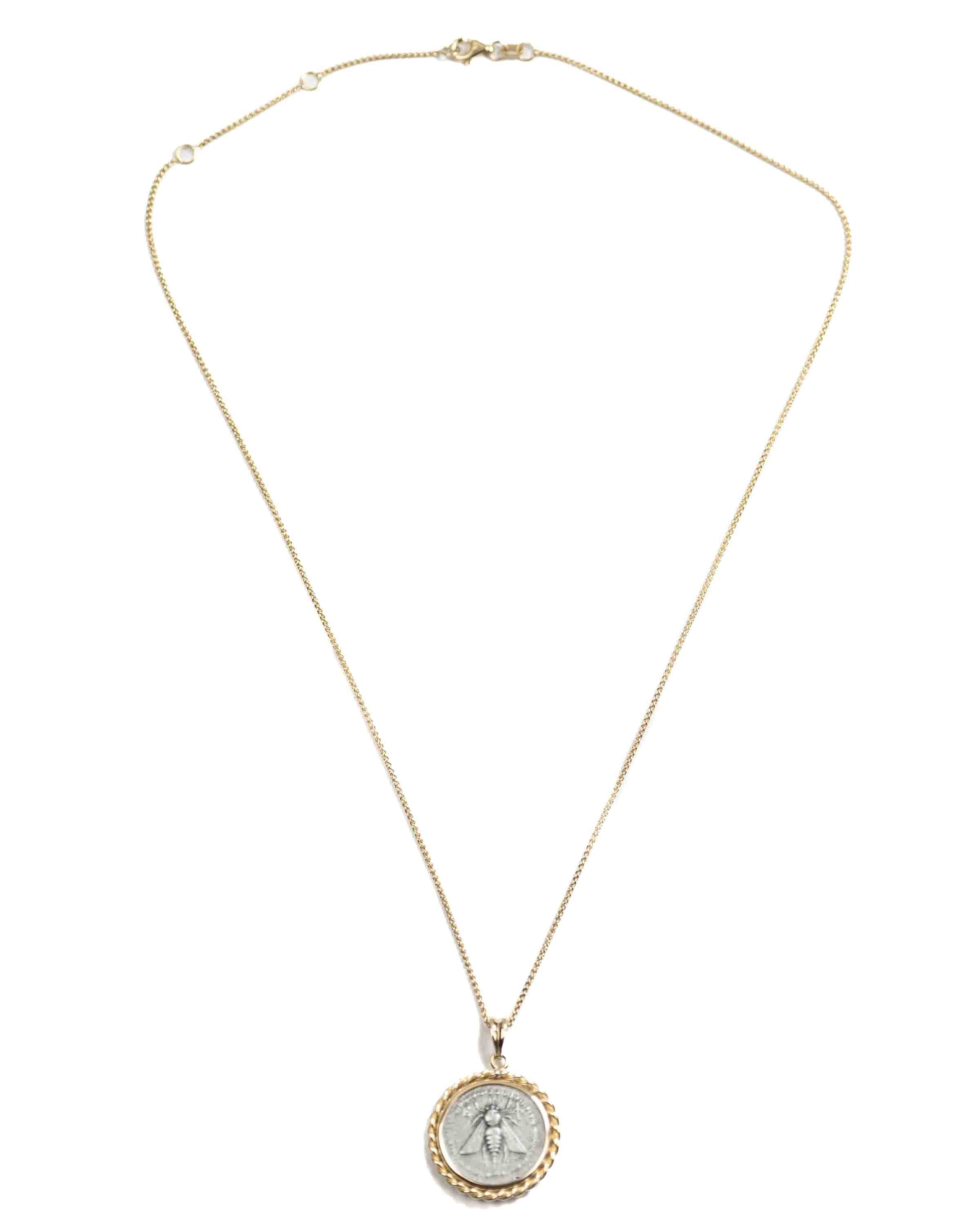 14k Gold Genuine Ancient Greek Coin Necklace (Artemis Bee; 202-150 B.C.)