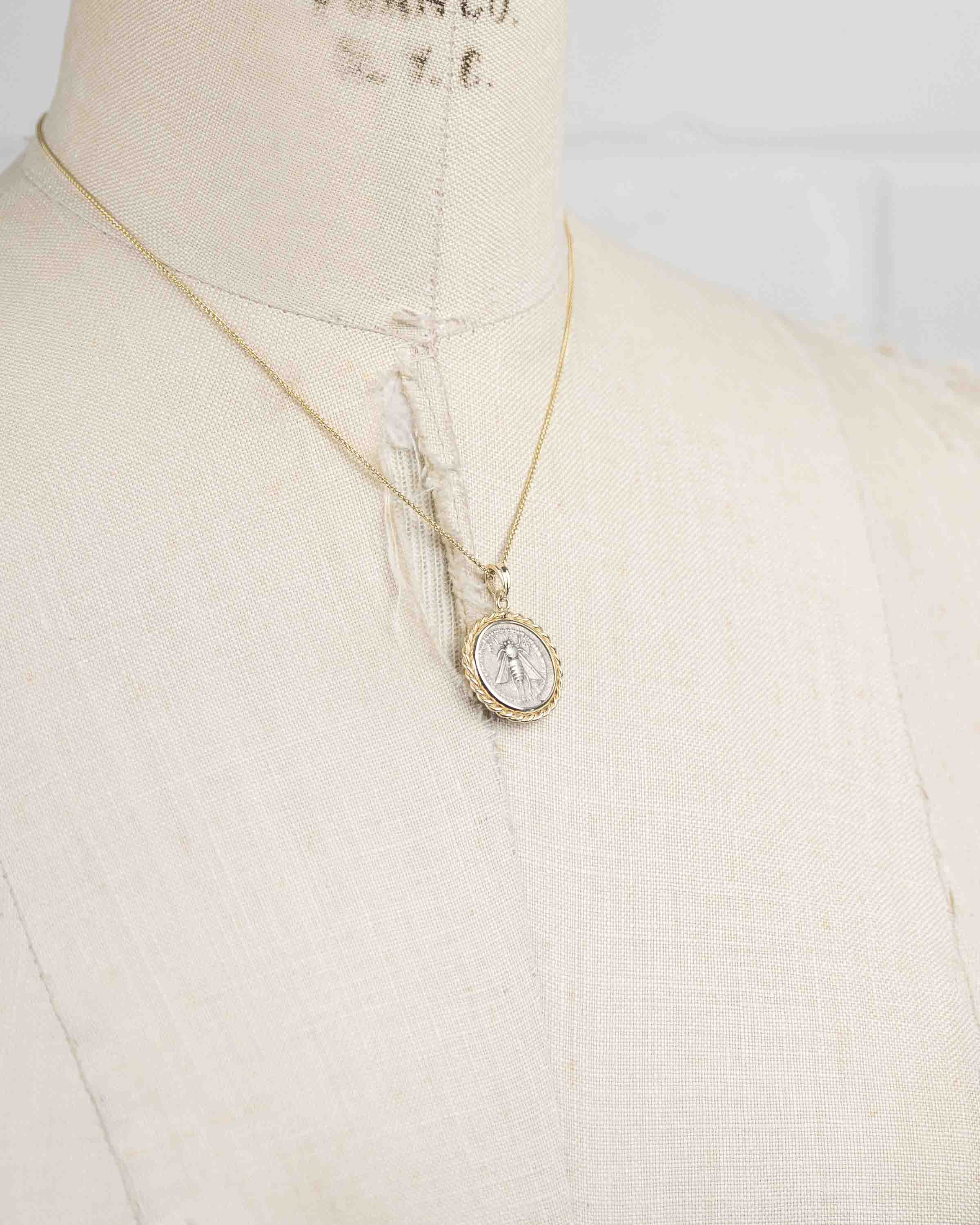 14k Gold Genuine Ancient Greek Coin Necklace (Artemis Bee; 202-150 B.C.)