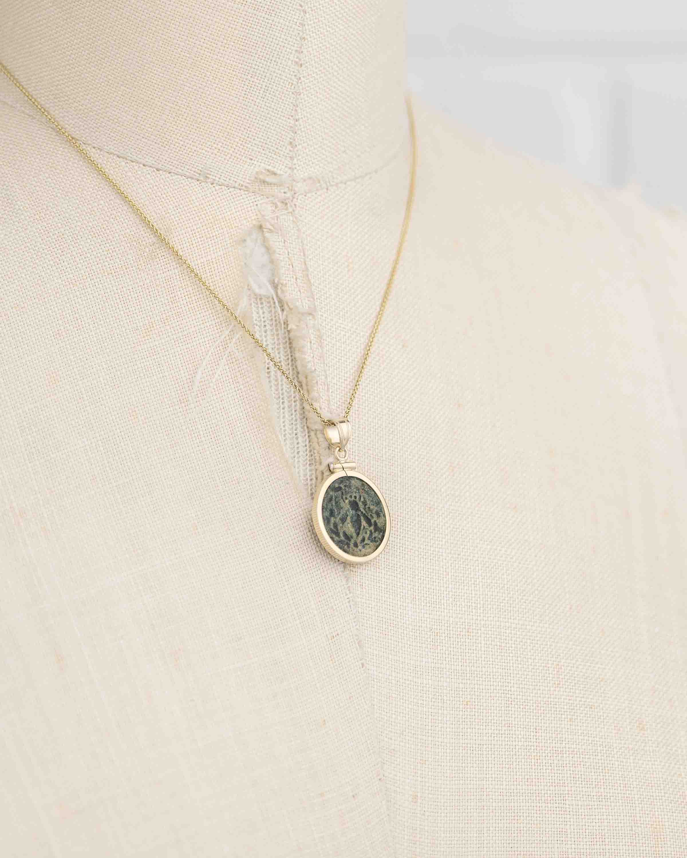 14k Gold Genuine Ancient Greek Coin Necklace (Artemis Bee; 200 B.C.)