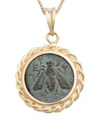 14k Gold Genuine Ancient Greek Coin Necklace (Artemis Bee; 390-300 B.C.)