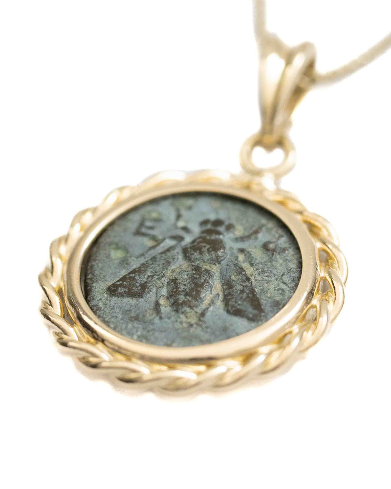 14k Gold Genuine Ancient Greek Coin Necklace (Artemis Bee; 390-300 B.C.)