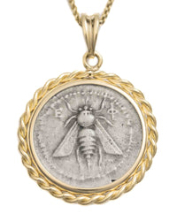14k Gold Genuine Ancient Greek Coin Necklace (Artemis Bee; 202-150 B.C.)