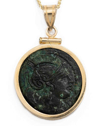 14k Gold Genuine Ancient Greek Coin Necklace (Athena/Lion; 306-281 B.C.)