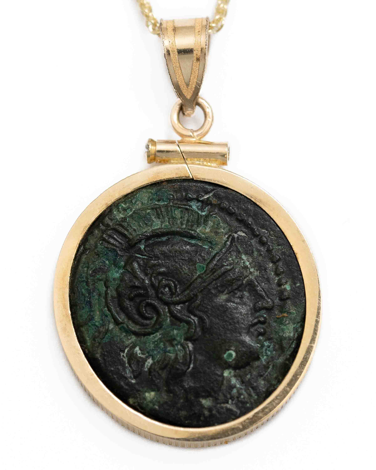 14k Gold Genuine Ancient Greek Coin Necklace (Athena/Lion; 306-281 B.C.)