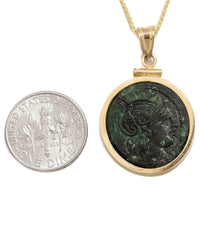 14k Gold Genuine Ancient Greek Coin Necklace (Athena/Lion; 306-281 B.C.)