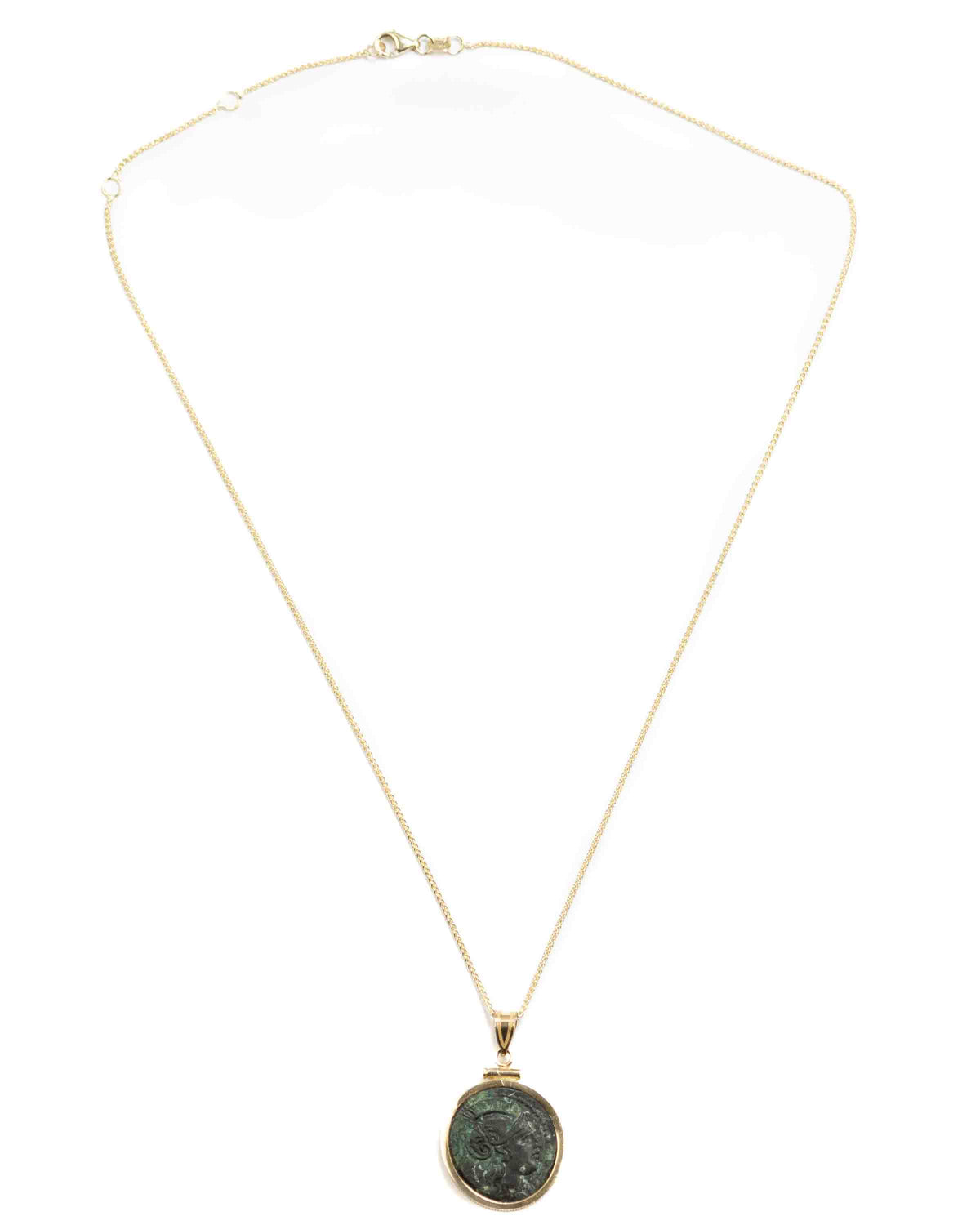 14k Gold Genuine Ancient Greek Coin Necklace (Athena/Lion; 306-281 B.C.)