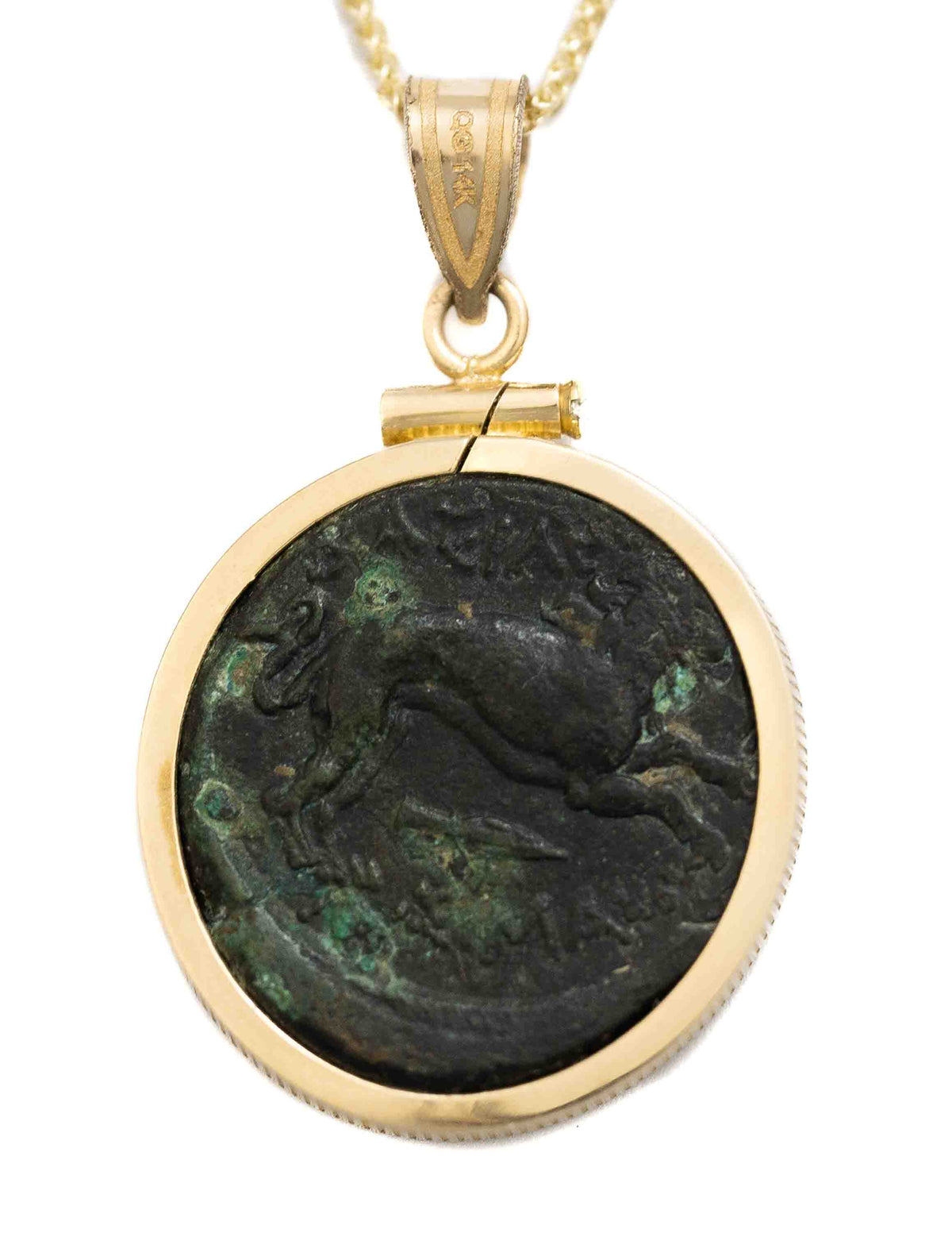 14k Gold Genuine Ancient Greek Coin Necklace (Athena/Lion; 306-281 B.C.)