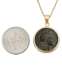 14k Gold Genuine Ancient Greek Coin Necklace (Athena/Owl; 200-133 B.C.)