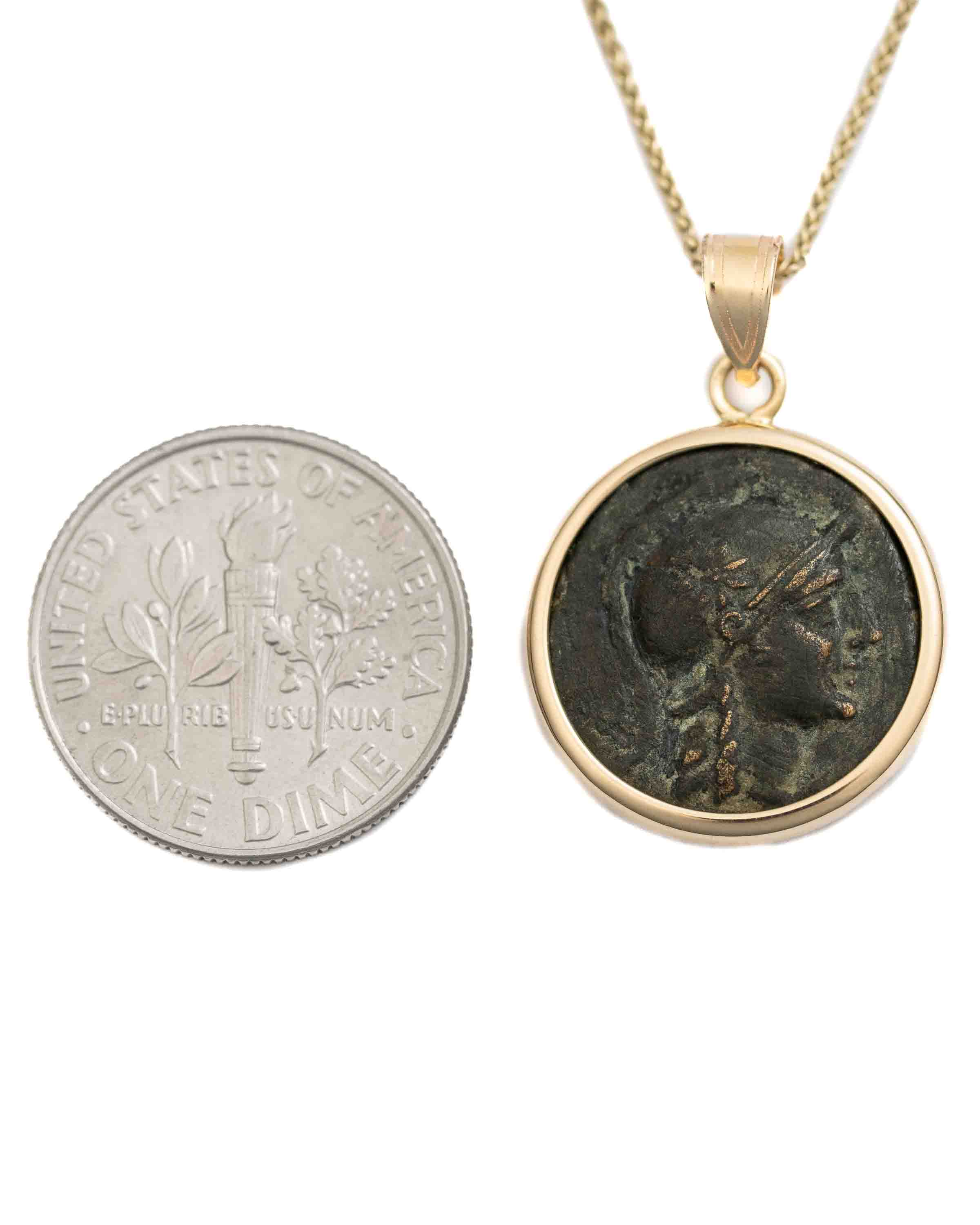 14k Gold Genuine Ancient Greek Coin Necklace (Athena/Owl; 200-133 B.C.)