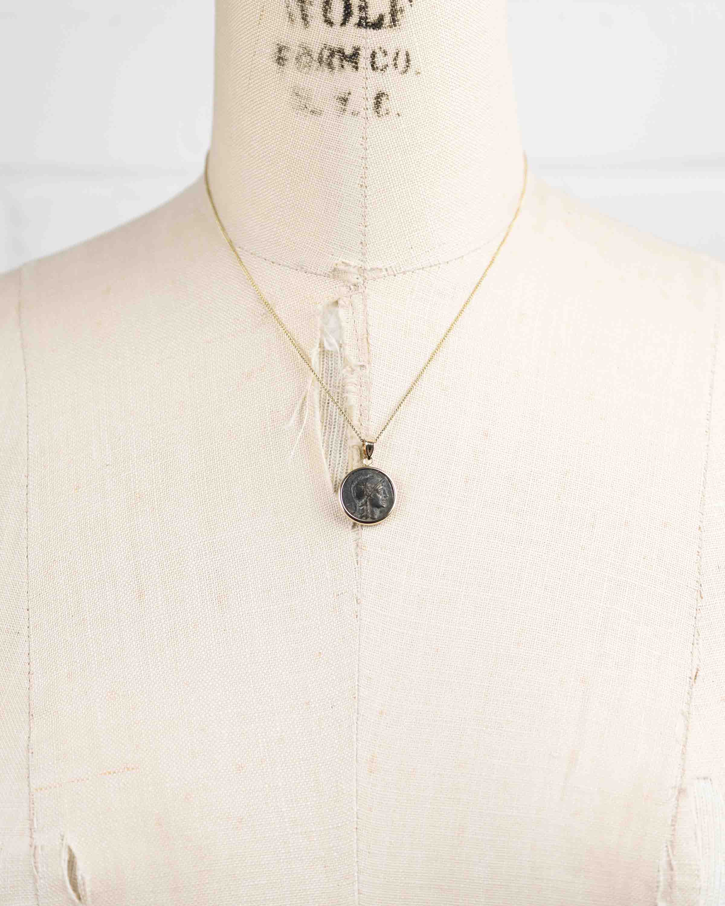 14k Gold Genuine Ancient Greek Coin Necklace (Athena/Owl; 200-133 B.C.)