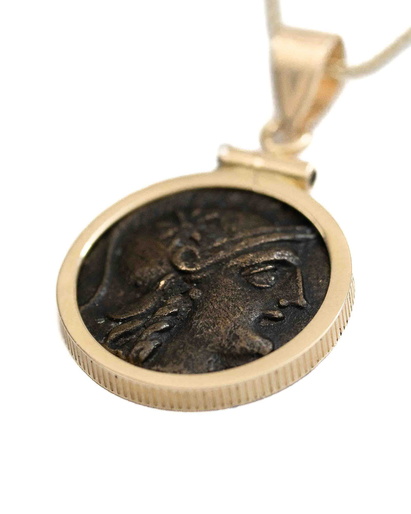 14k Gold Genuine Ancient Greek Coin Necklace (Athena/Owl; 200-133 B.C.)