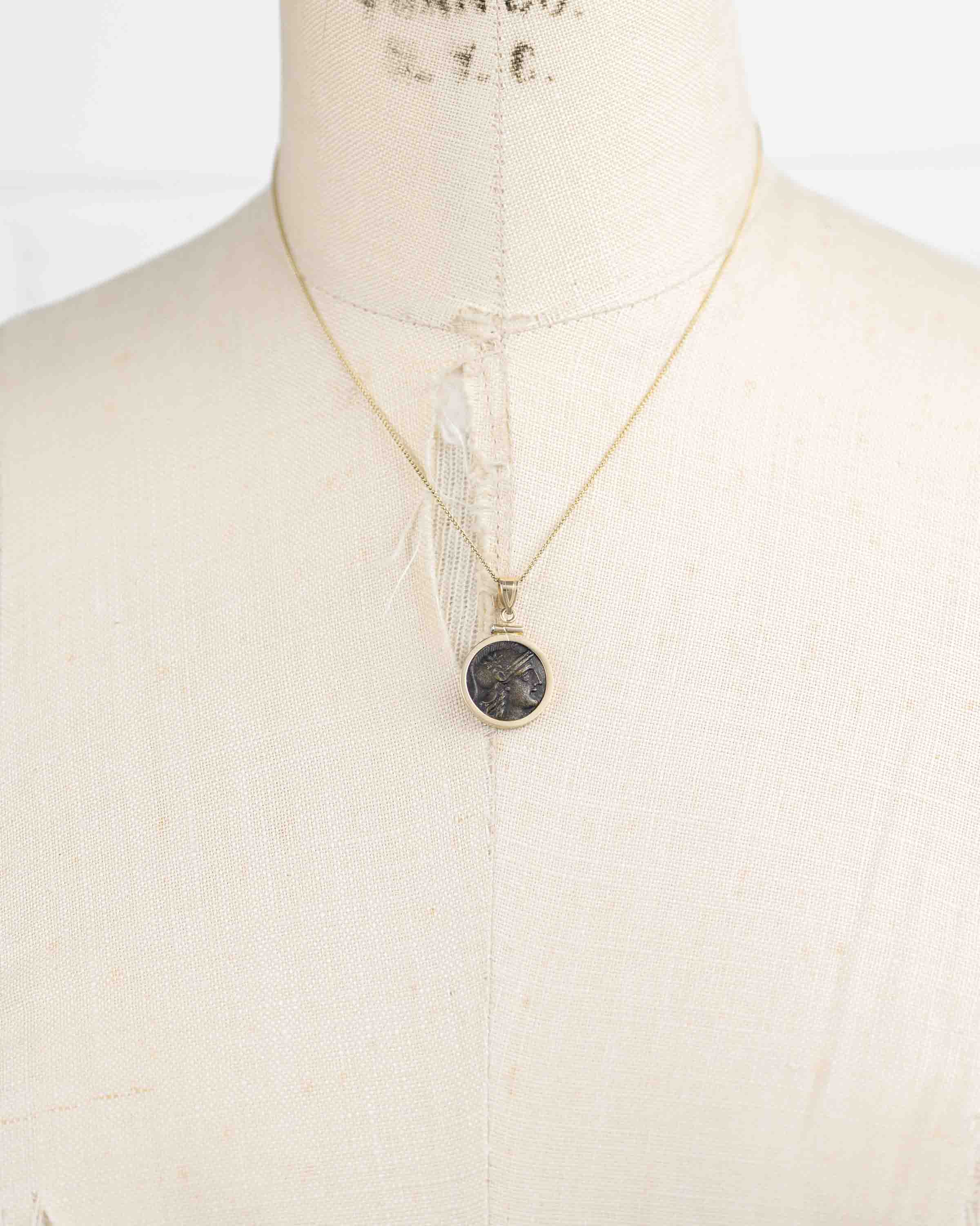 14k Gold Genuine Ancient Greek Coin Necklace (Athena/Owl; 200-133 B.C.)