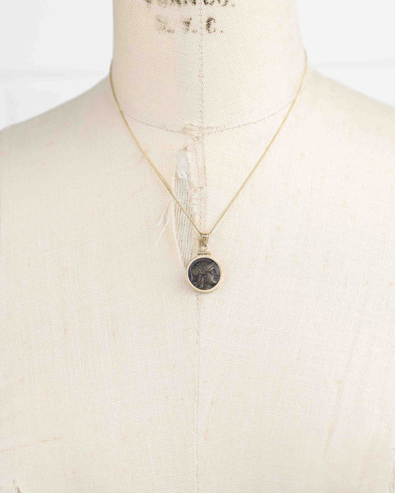 14k Gold Genuine Ancient Greek Coin Necklace (Athena/Owl; 200-133 B.C.)