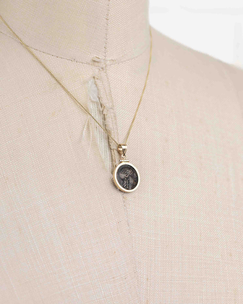 14k Gold Genuine Ancient Greek Coin Necklace (Athena/Owl; 200-133 B.C.)