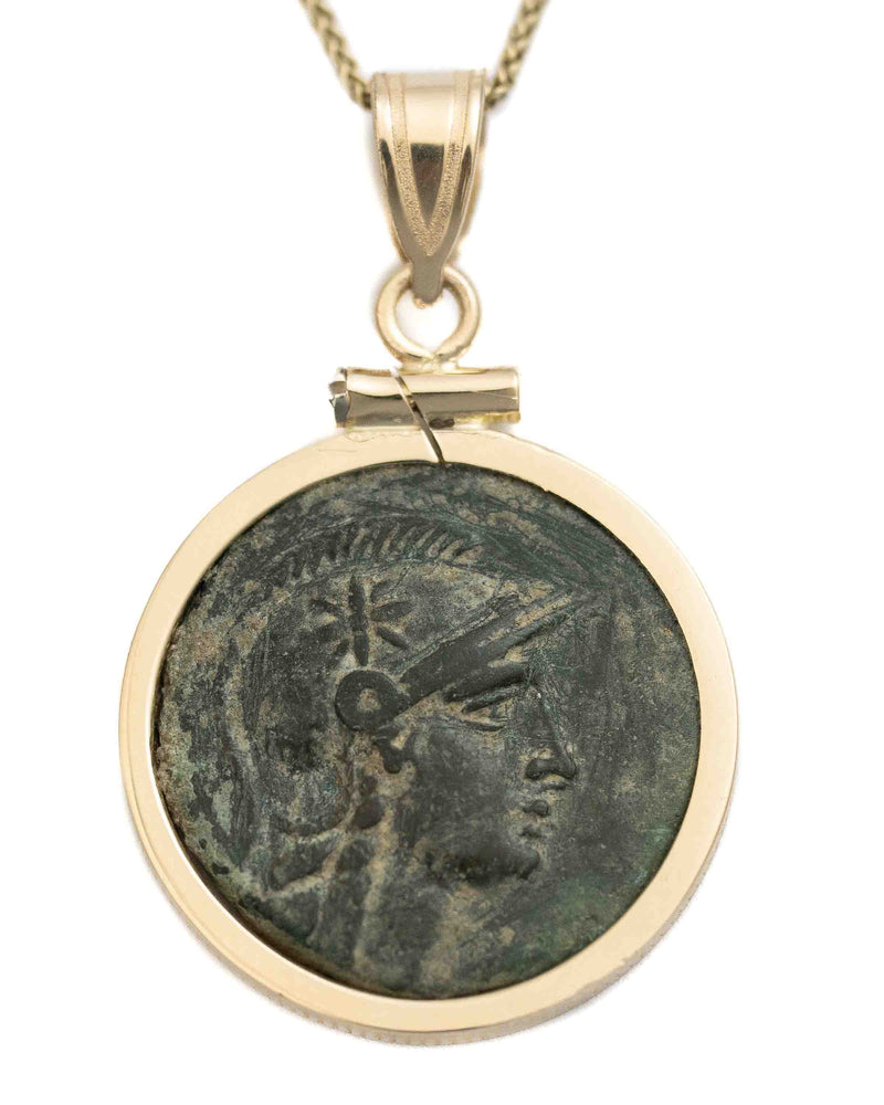 14k Gold Genuine Ancient Greek Coin Necklace (Athena/Owl; 200-133 B.C.)