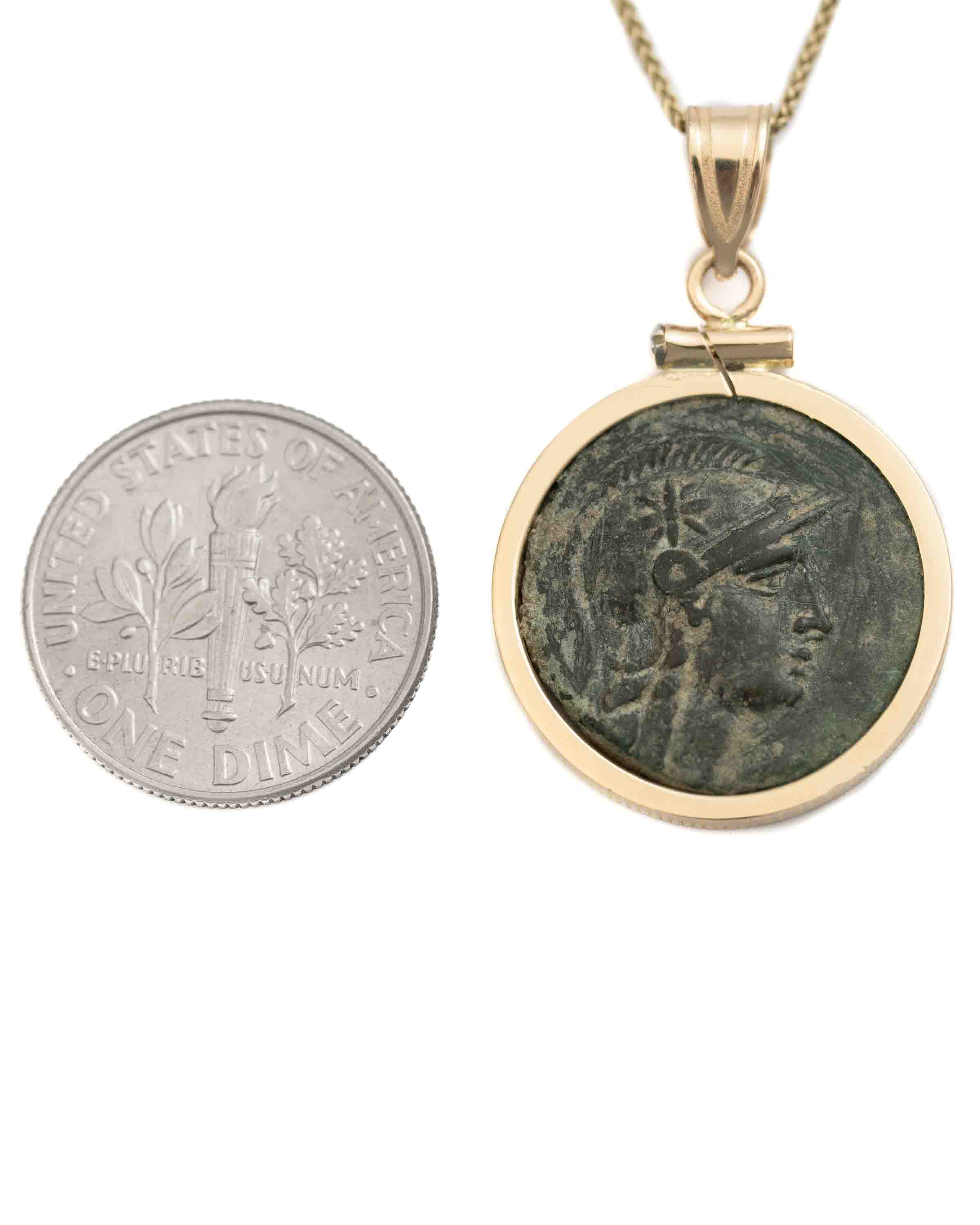 14k Gold Genuine Ancient Greek Coin Necklace (Athena/Owl; 200-133 B.C.)